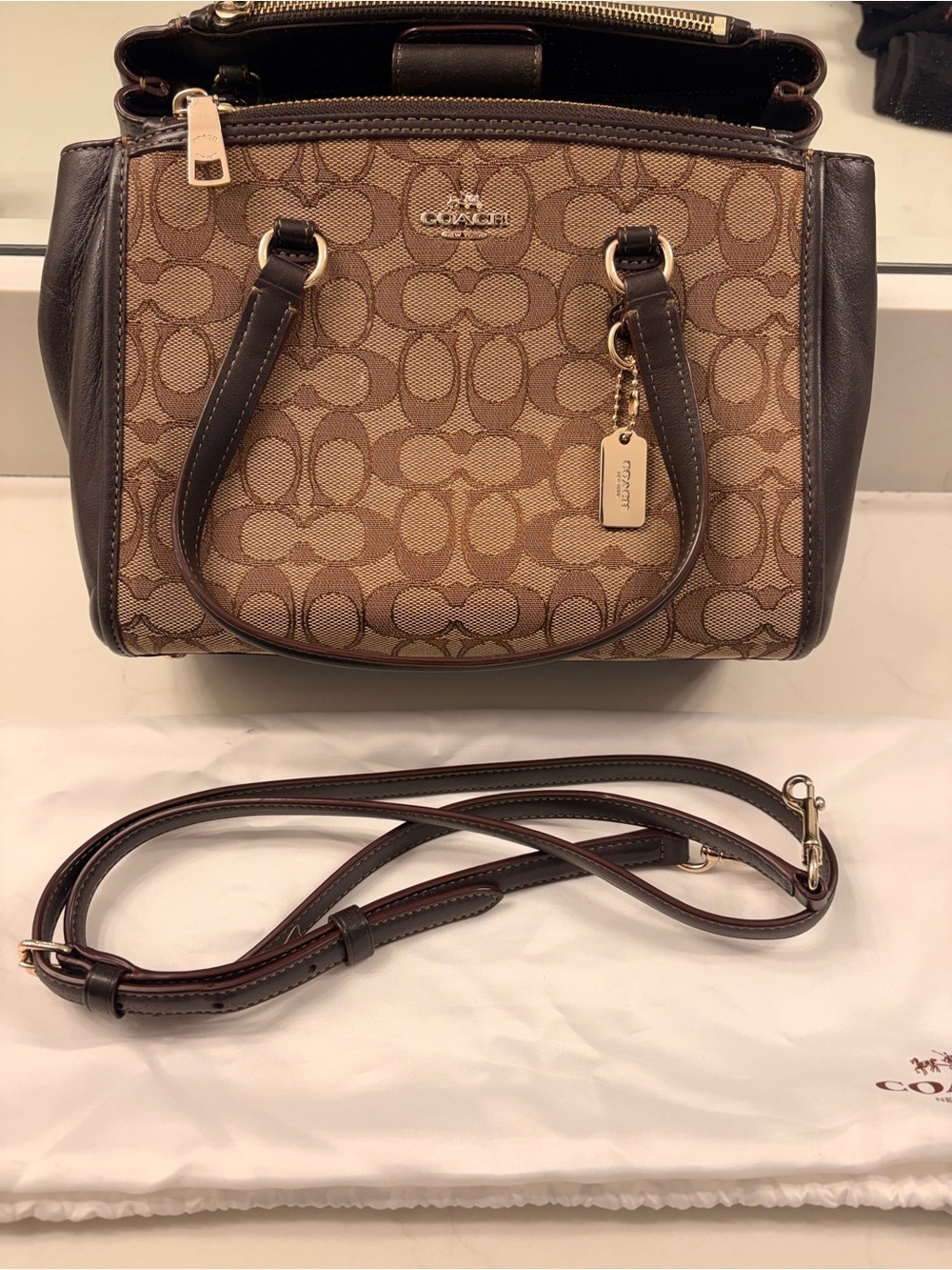 Coach Tan/Brown Signature Canvas Satchel with Dark Brown Leather Trim